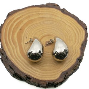 Aros de gota acero grandes plateados